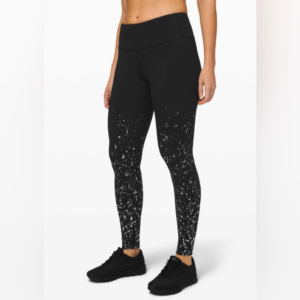 Lululemon Speed Wunder Tight 28” * Speckle Shine in black/deep coal/silver sz 4
